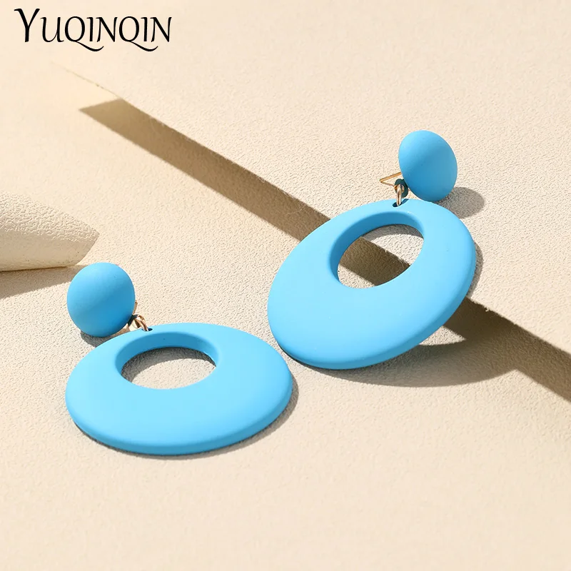 New Trendy Big Acrylic Resin Dangle Earrings For Women Long Geometric Round Hanging Drop Earring for Grils Travel Korean Jewelry