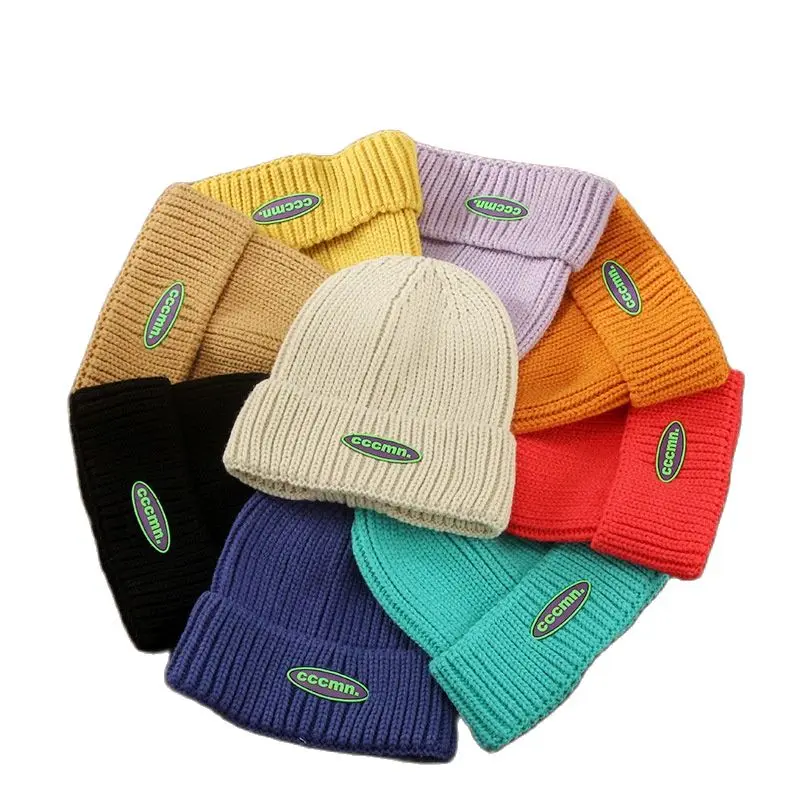 

New winter adult thickened acrylic beanie hats Patch logo cccmn sports hat Knitted hat Women Striped ski Cap skullcap