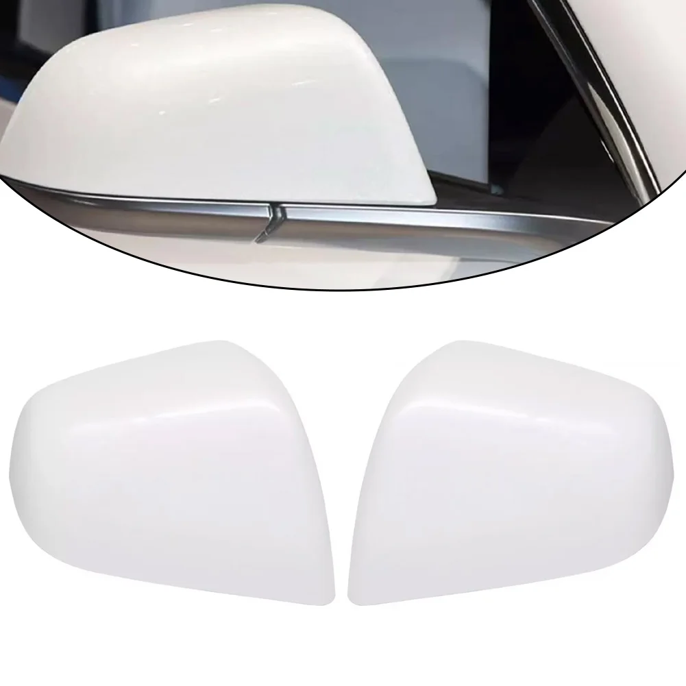 Newest For Tesla Model Y Pearl White Rear View Side Mirror Cover Cap Skull Cap Pair New OEM Number 1495594-00-a, 1495593-00-a