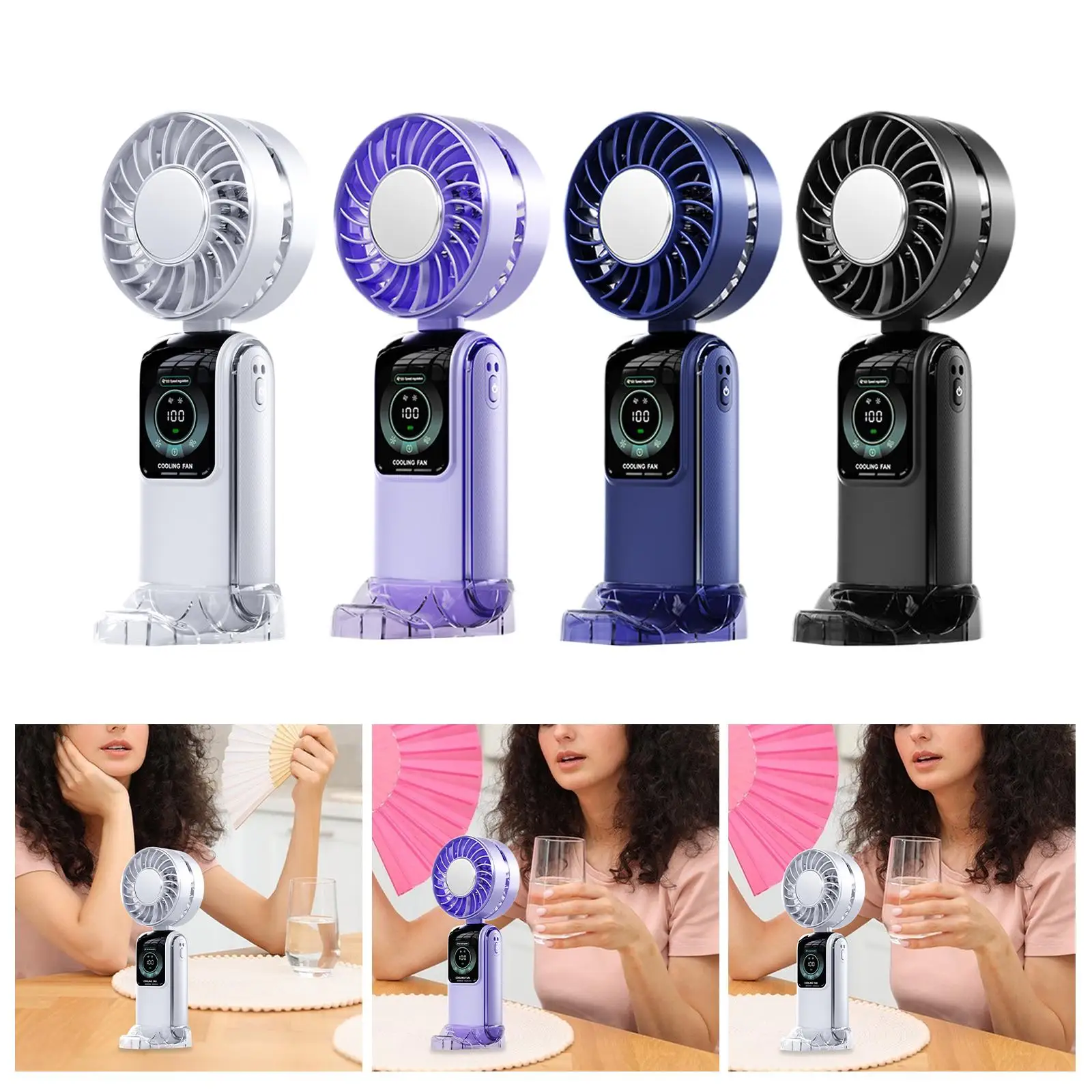 مروحة تبريد منخفضة الضوضاء قابلة للطي، مروحة شخصية للتحكم في زر عملي 100 سرعة قابلة للتعديل للصيف والمكتب والسفر والتخييم الرياضي