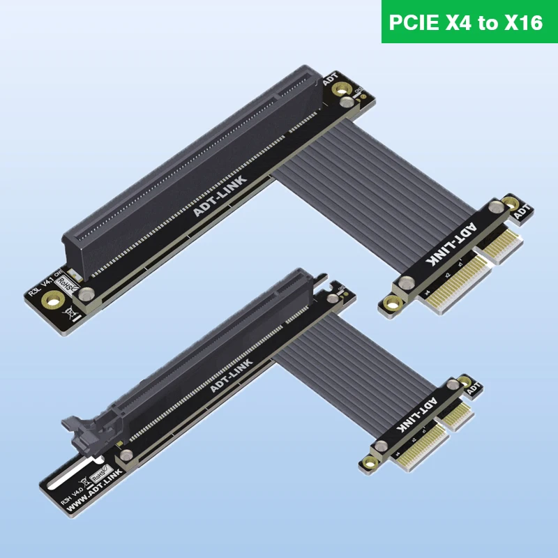 

PCI Express 4.0 PCI-E X4 To X16 Slot Riser Card Converter Extender Ribbon Adapter Extension Cable GEN4 PCIe 16X 90 Degree