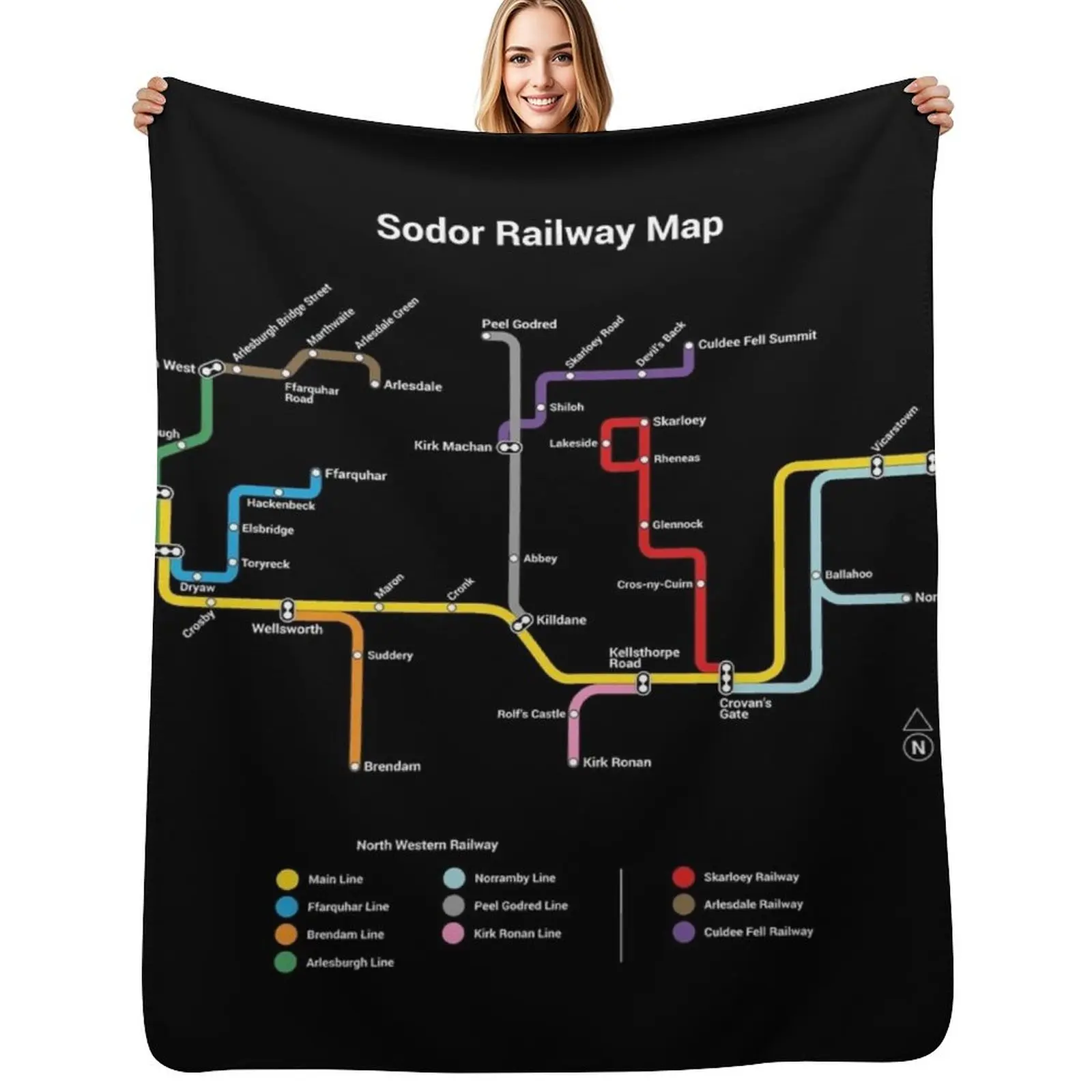 

Sodor Railway Map - TTC Style, Dark Throw Blanket Kid'S Summer Beddings manga Blanket