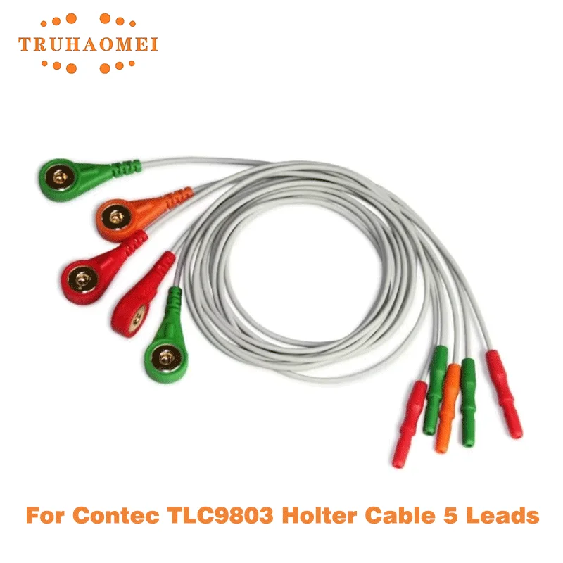 Cable de paciente ECG de 5 derivaciones Din 1,5 para CONTEC TLC9803 Cable Holter 24 horas grabadora Holter dinámica Monitor ECG de 3 canales
