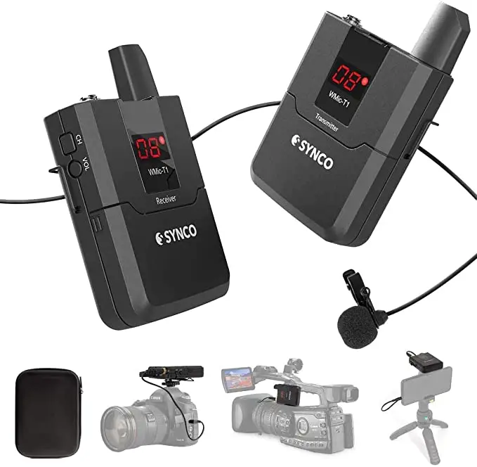 

SYNCO WMic-T1 UHF Wireless Lavalier Microphone System Kit for Camera Smartphone Video Interview Lavalier Microphone RX+TX