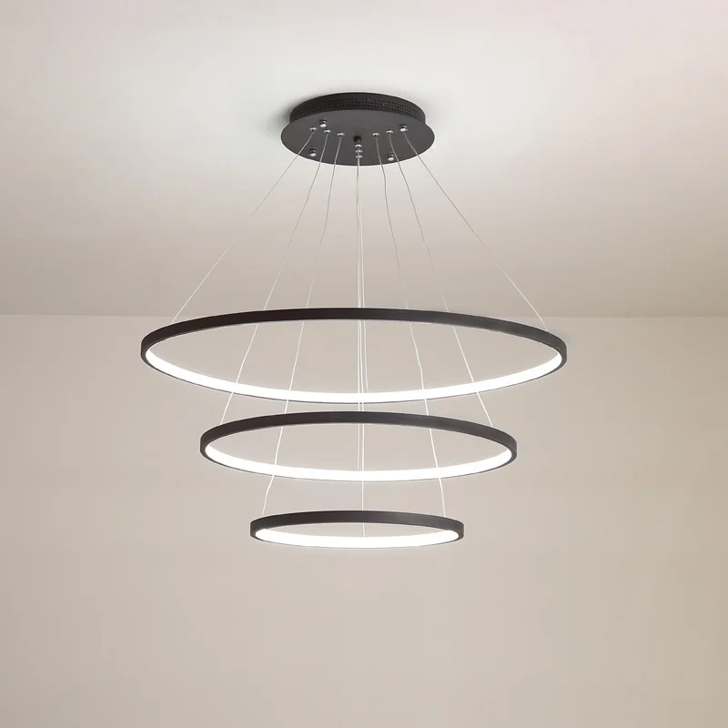 

40CM 60CM 80CM Modern Pendant Lights For Living Room Dining Room Circle Rings Acrylic Aluminum Body LED Ceiling Lamp Fixtures