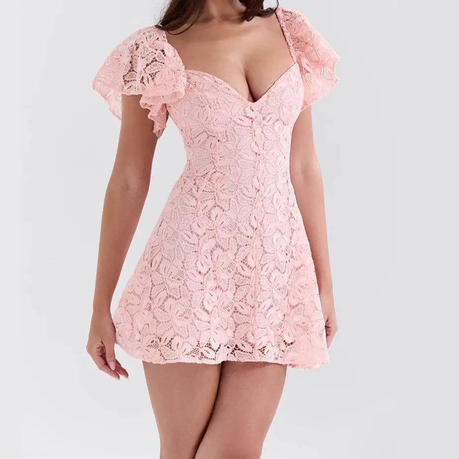 

Romantic Sweet Girl Summer 2025 Off-Shoulder Dress Elegant Women's Fashion Style V-Neck Dress No-Sleeve Autumn Wear