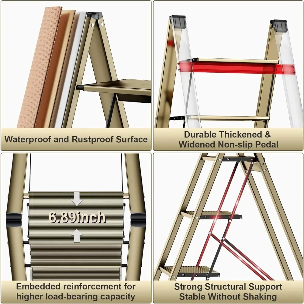 4 Step Ladder Folding Step Stool Aluminum Wide Pedal Portable Stepping Stools for Adults 330 IBS Capacity Multi-Use Light Home