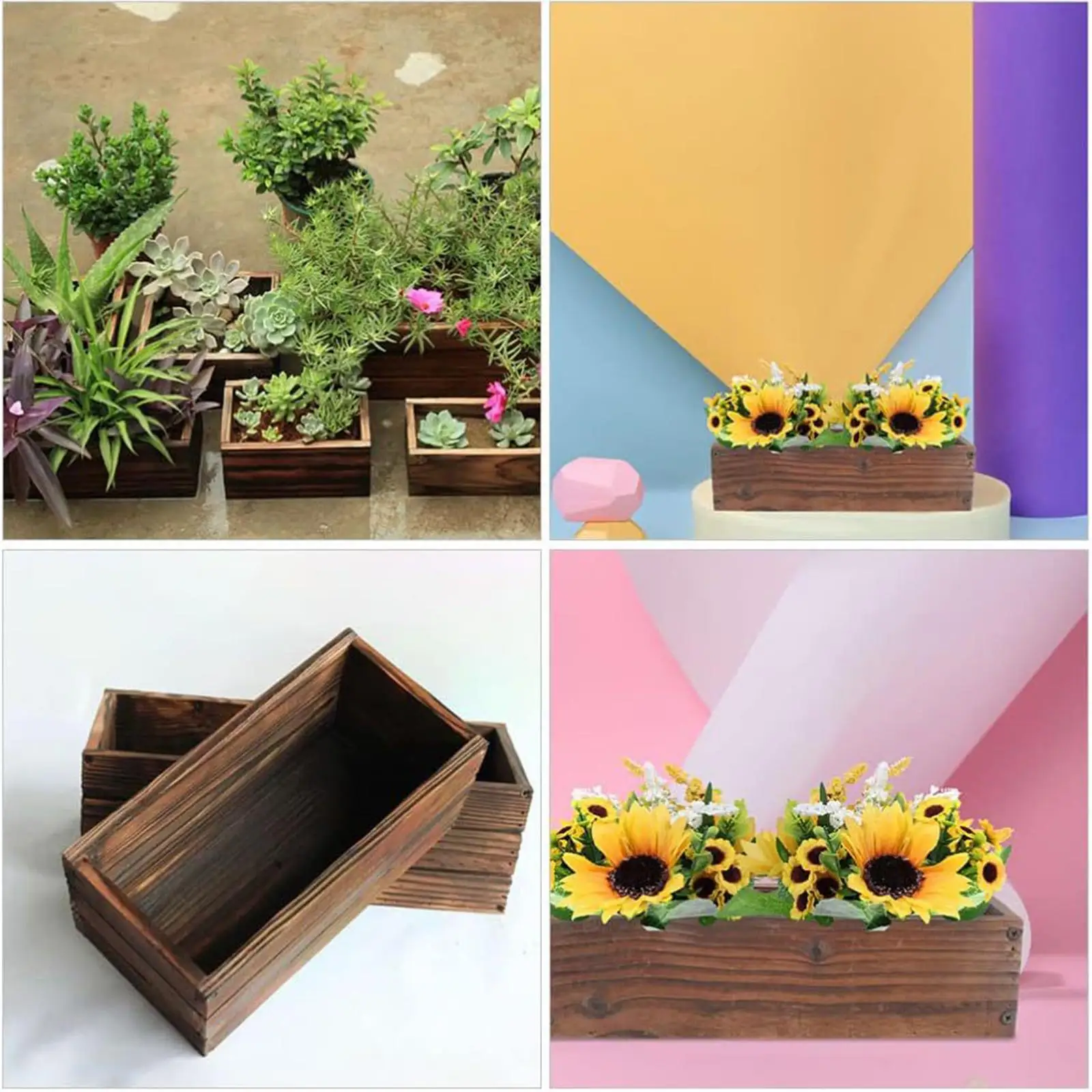 Wood Planter Box Table Decoration Ideal Gift Centerpiece Rectangle for Outdoor