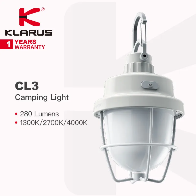 Klarus CL3 Rechargeable Camping Light / Portable Lantern, Adjustable 1300K/2700K/4000K for Multiple Scenarios, Magnetic Top