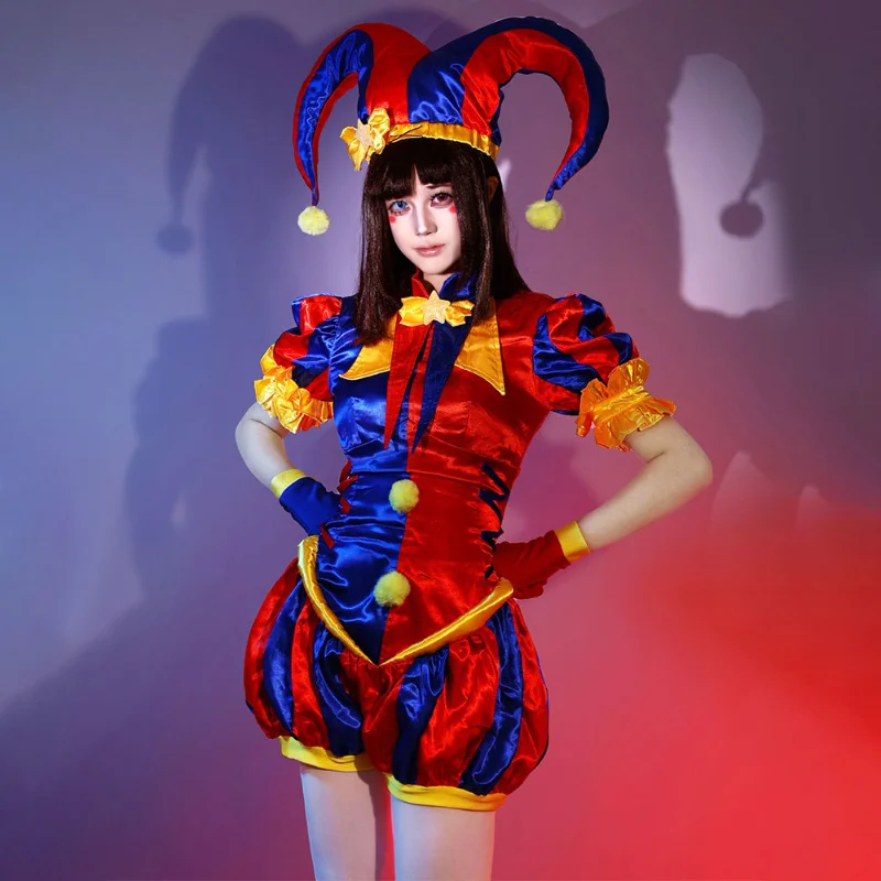 Pomni Costumi Cosplay Uniforme da clown Anime L'incredibile circo digitale Gioco di ruolo Vestito da festa di carnevale di Halloween per donne e ragazze