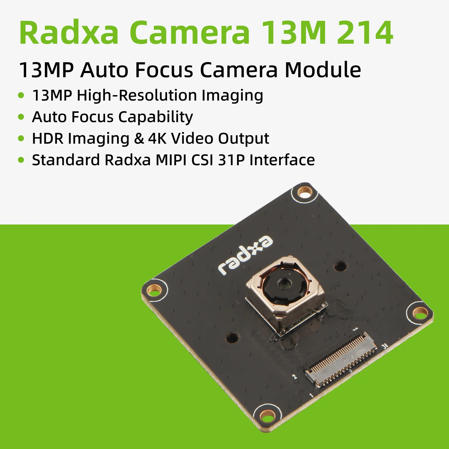 Radxa Camera13M 214 ondersteunt Cubie A5E, A7A, A7Z, A7S, NIO 12L, ROCK 4D en IMX214 modules (13 MP)