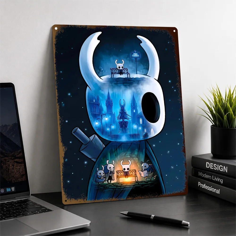 Hollow Knight Aluminum Poster Double Exposure Wall Art For Gaming Room Or Home Office Customized Metal Sign Housewarming Gift
