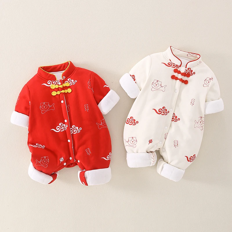 

Adorable Thin Cotton Onesie for Newborn Babies Girl's One Year Old Birthday Cling Clothes New Year Visiting Outfit Trendy