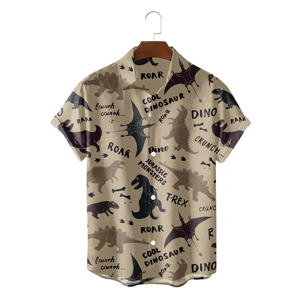 Funny Dinosaur Hawaiian Shirts 3d Print Casual Men Women Summer Beach Short Sleeve Blouse Fashion Men\'s Vocation Lapel Camisa