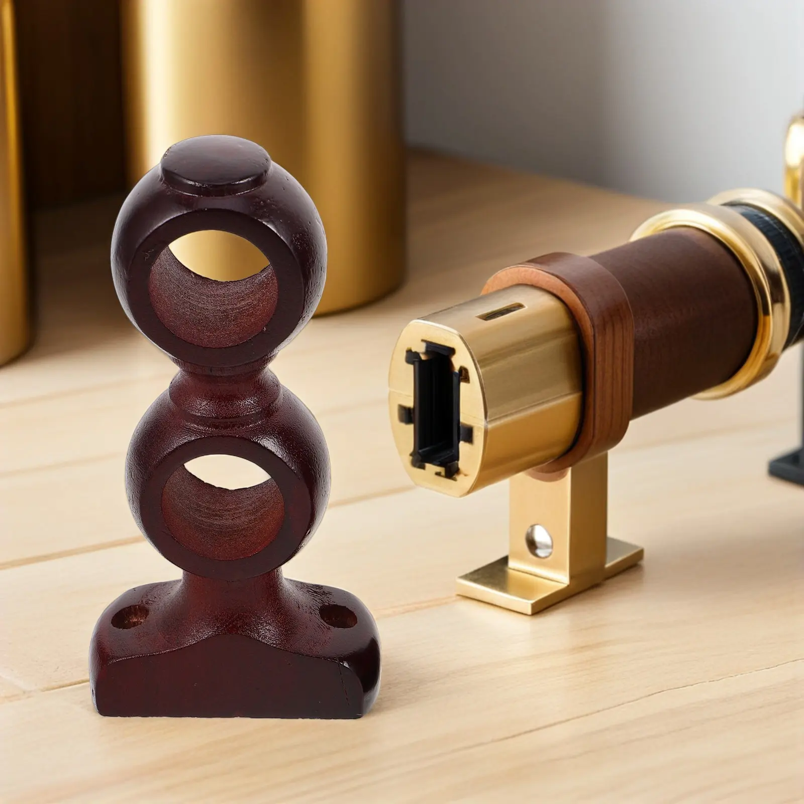 2Pcs Coffee Wood Curtain Rod Brackets Heavy Duty Wall Curtain Holders for Bedroom Living -35Mm