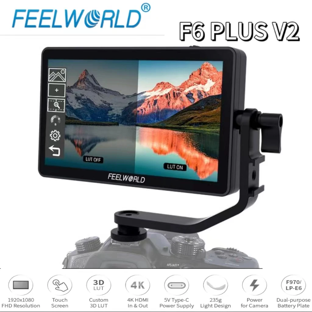 FEELWORLD F6 PLUS V2 4K Монитор 6-дюймовый на камере DSLR Полевой монитор 3D LUT Сенсорный экран IPS FHD 1920x1080 Видеокамера