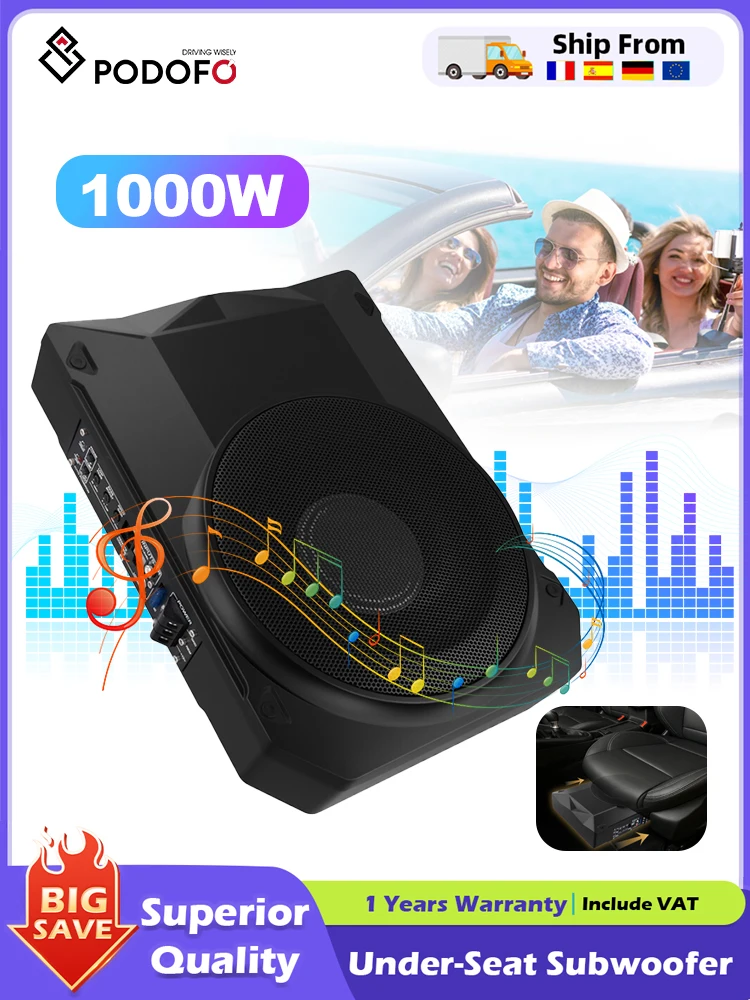 Podofo 10Inch Ultra Slanke Auto Subwoofer Auto Actieve Subwoofer Compact Onder Seat Auto Bass Audio Auto Stereo Versterker Luidspreker - afbeelding 2
