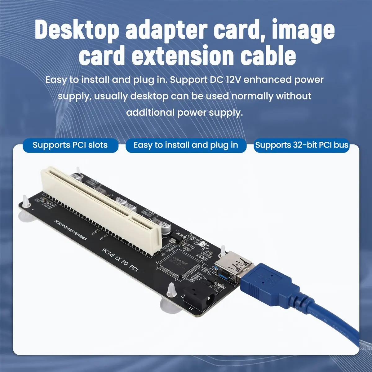 Tarjeta Adaptadora doyour PCIE PCI-E PCI Express X1 a PCI, Adaptador de Alta Eficiencia con Cable USB 3.0 para PC de Escritorio