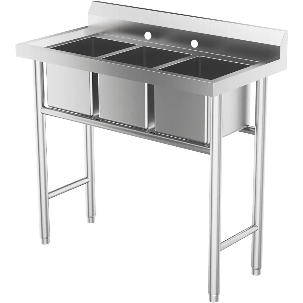 

commercial triple bowl kitchen sink, 304 stainless steel, free standing utility sink for kitchen, laundry room, garage
