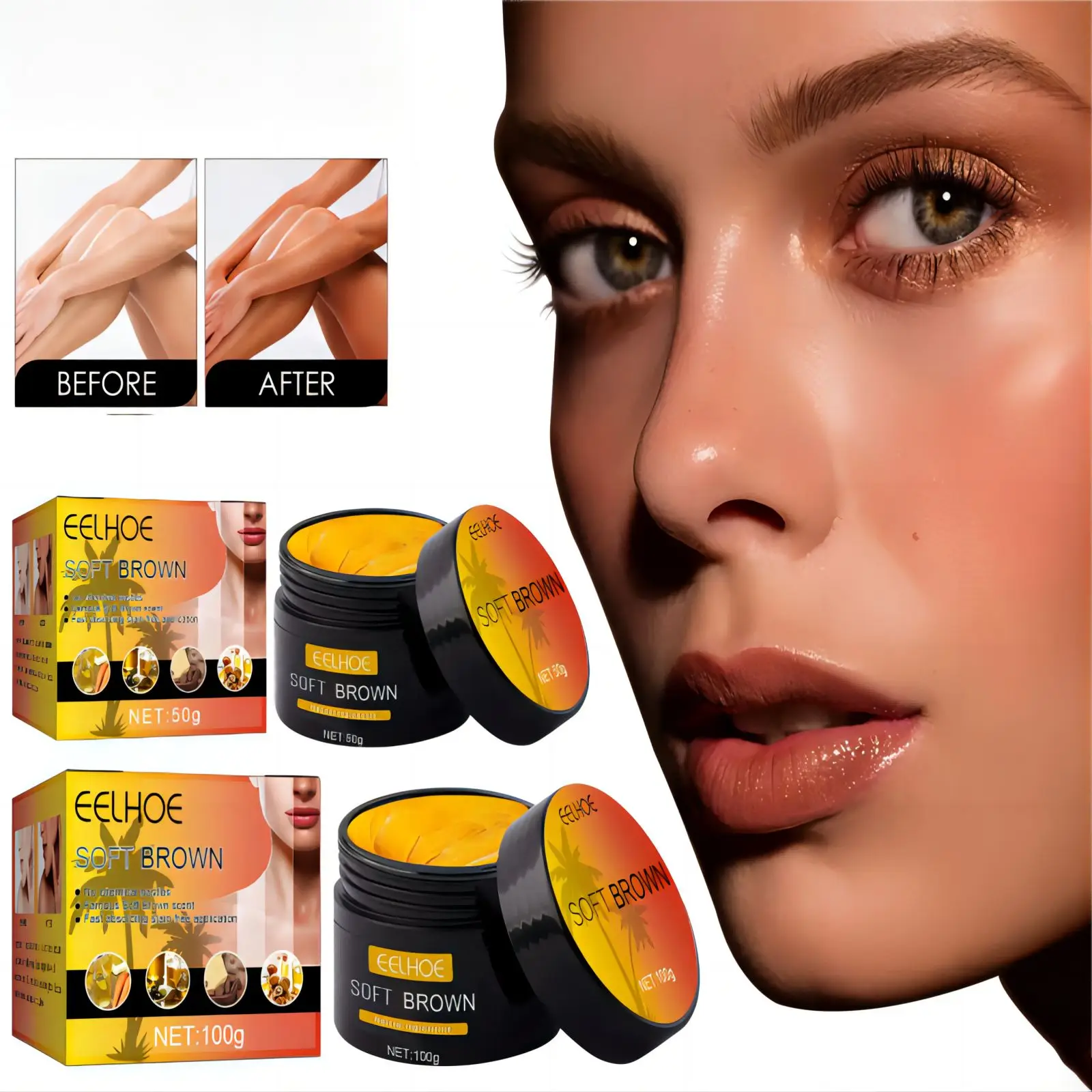 

EELHOE Tanning Cream Face Body Long Lasting Bronzer Skin Tanner Suntan Protect Radiation Nourishing Natural Self-Tanning Lotion