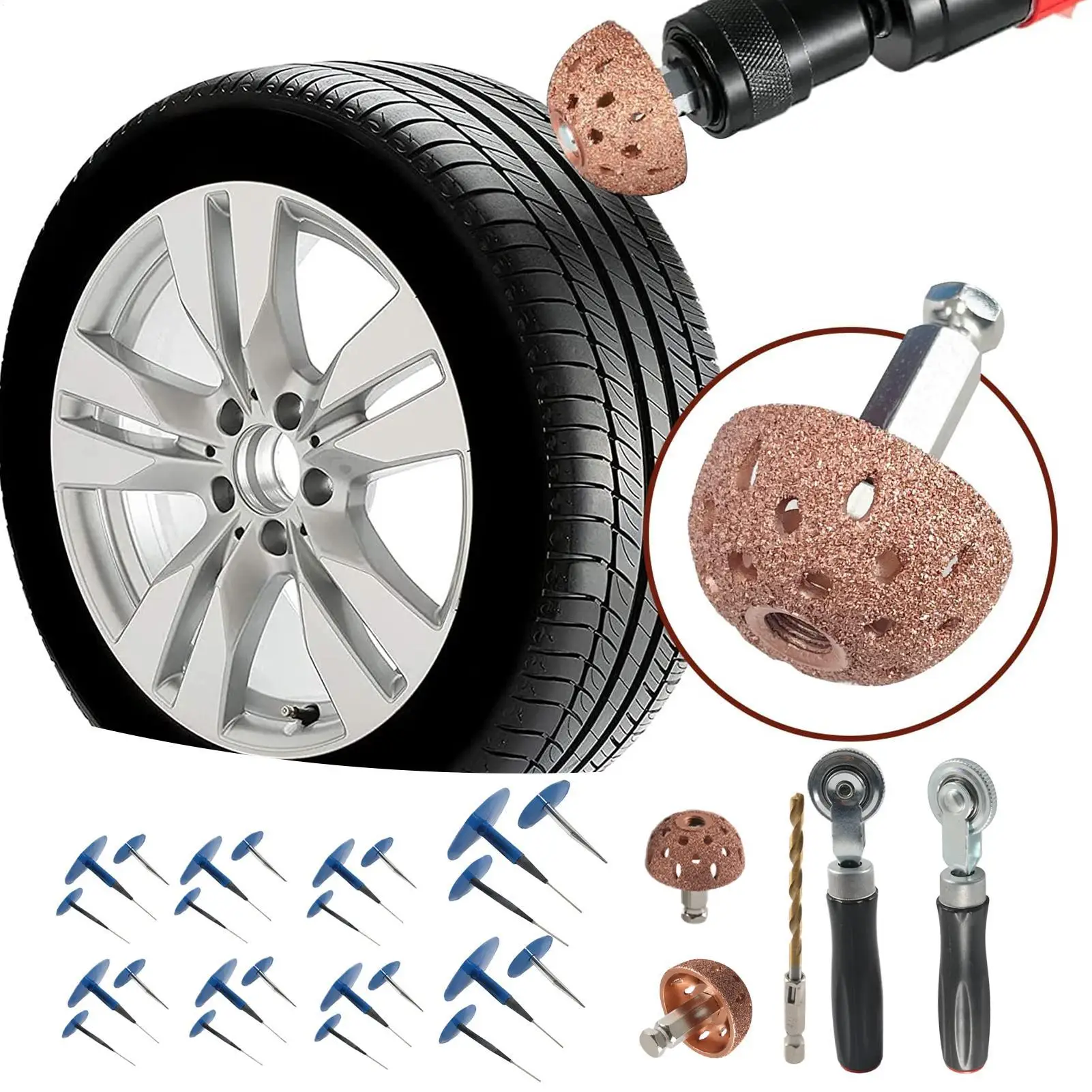 

Tire Mushroom Plug Kit, Multipurpose Tire Repair Tools, Heavy-duty Mushroom Nail Boot Set for Car Motorcycles Puncture Fixing