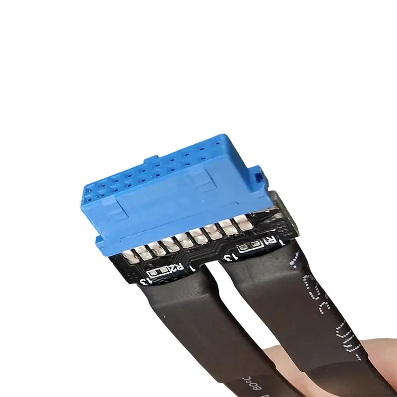 ADT-Link USB 3.0 Double Type A to Type E Flat Extension Cable Blue Interface 19P/20P Front Rear Corner with Screw Holes Adapter
