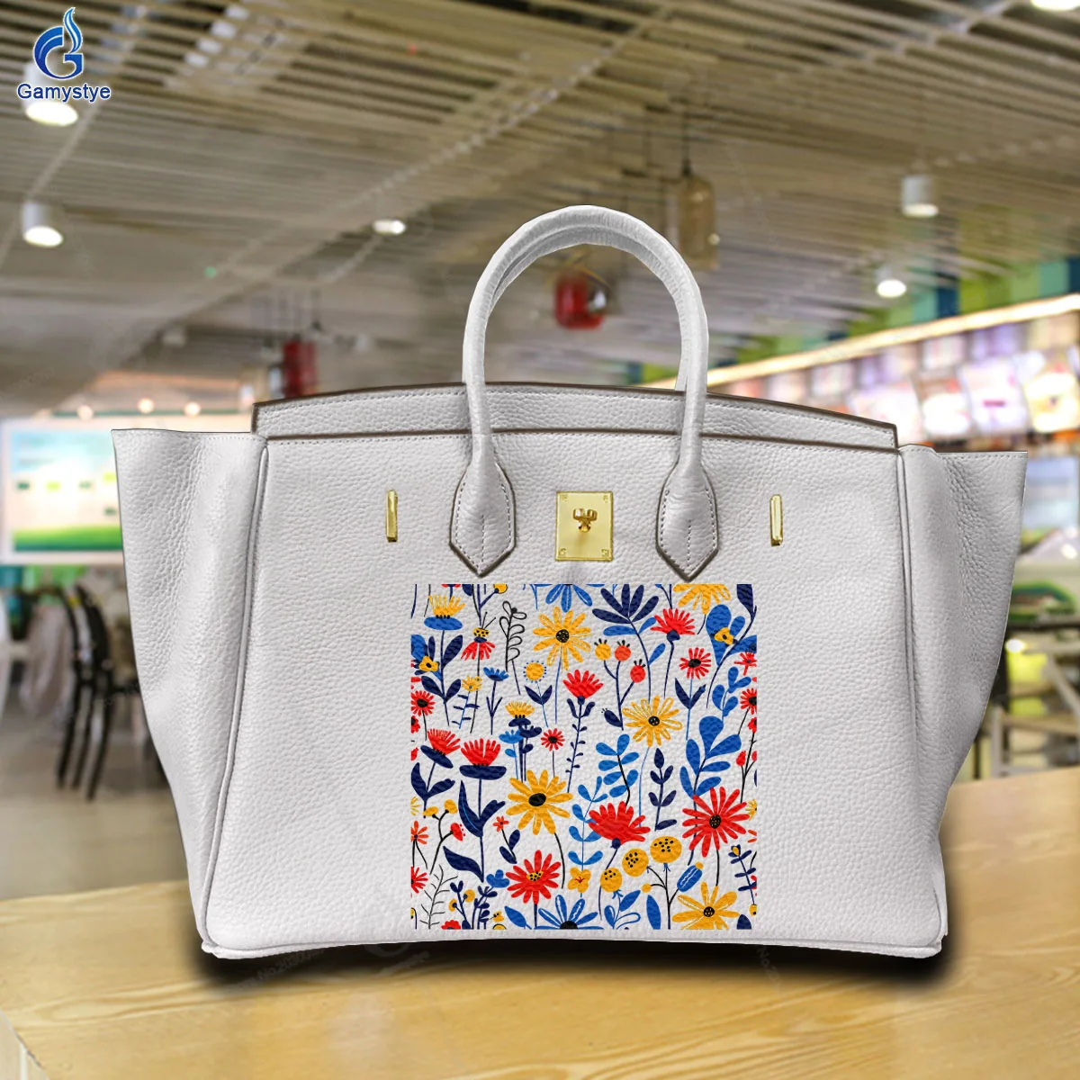 

Personalizar Bolso Art Printed Bags Fashionable Dopamine-Style Prints Top Layer Cowhide Leather Ladies Hand Bag Female Carteras