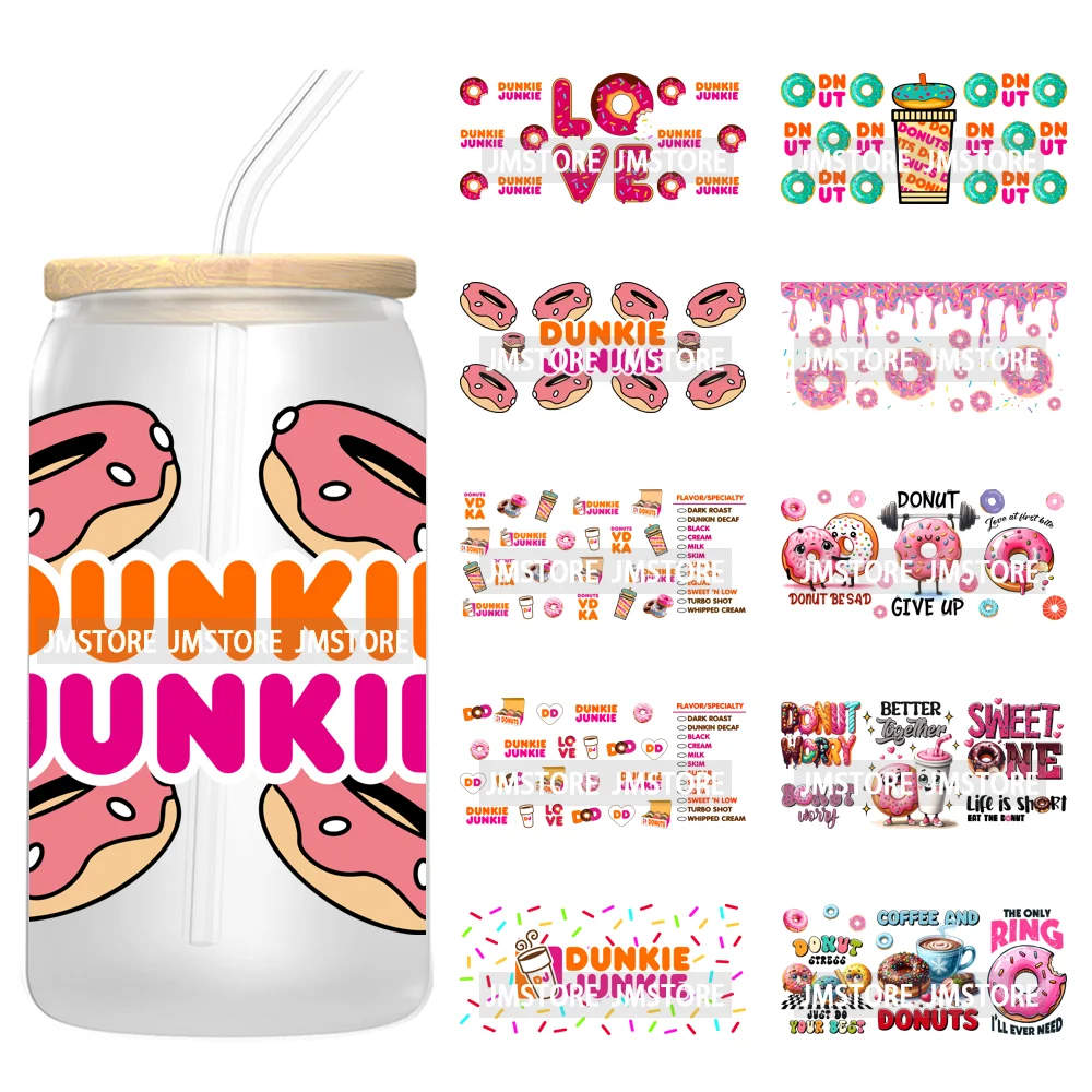 

Dunkie Junkie кофе пончики УФ DTF обертки переносная наклейка самоклеящаяся водостойкая высокое качество для стакана Libbey 16 унций