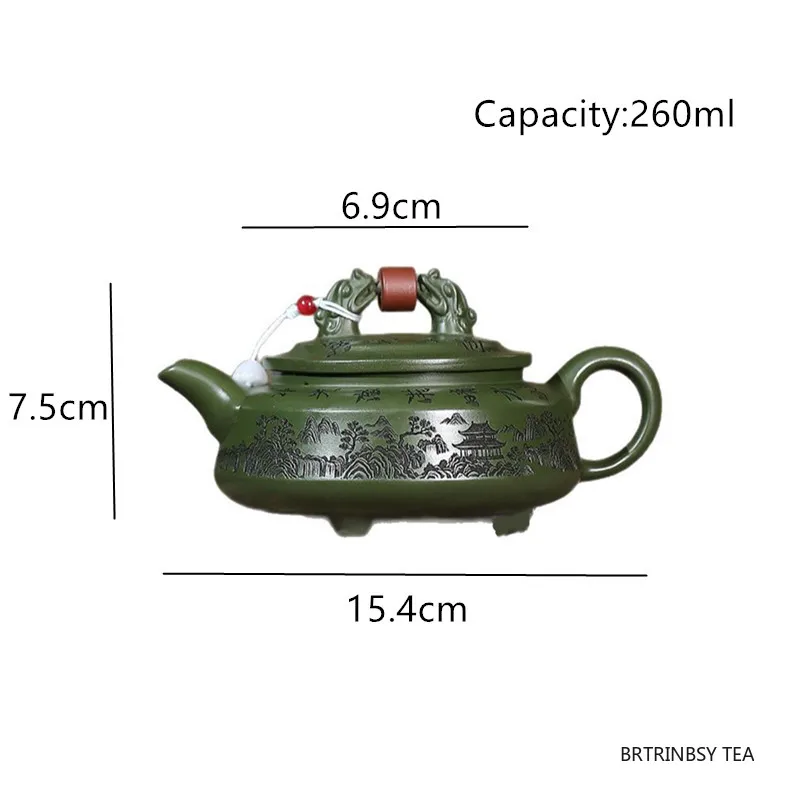 الصينية ييشينغ الأرجواني الطين إبريق الشاي الخام الخام الأخضر الطين براد شاي اليدوية المشهد غلاية أدوات الشاي المنزلية Zisha طقم شاي 260 مللي