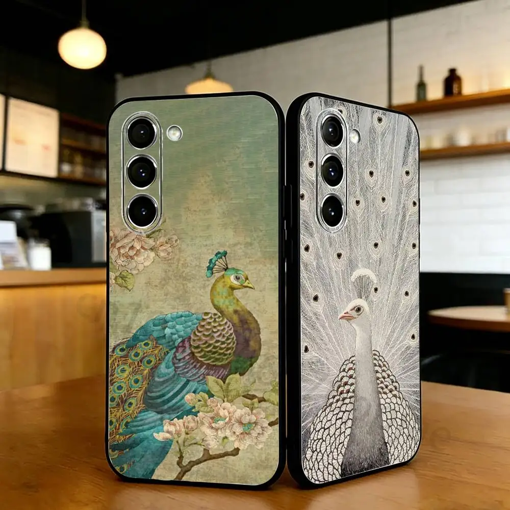 

Peacock Feathers Phone Case For Samsung S20,21,22,23,24,25,26 Ultra,Plus,Black Soft Cover