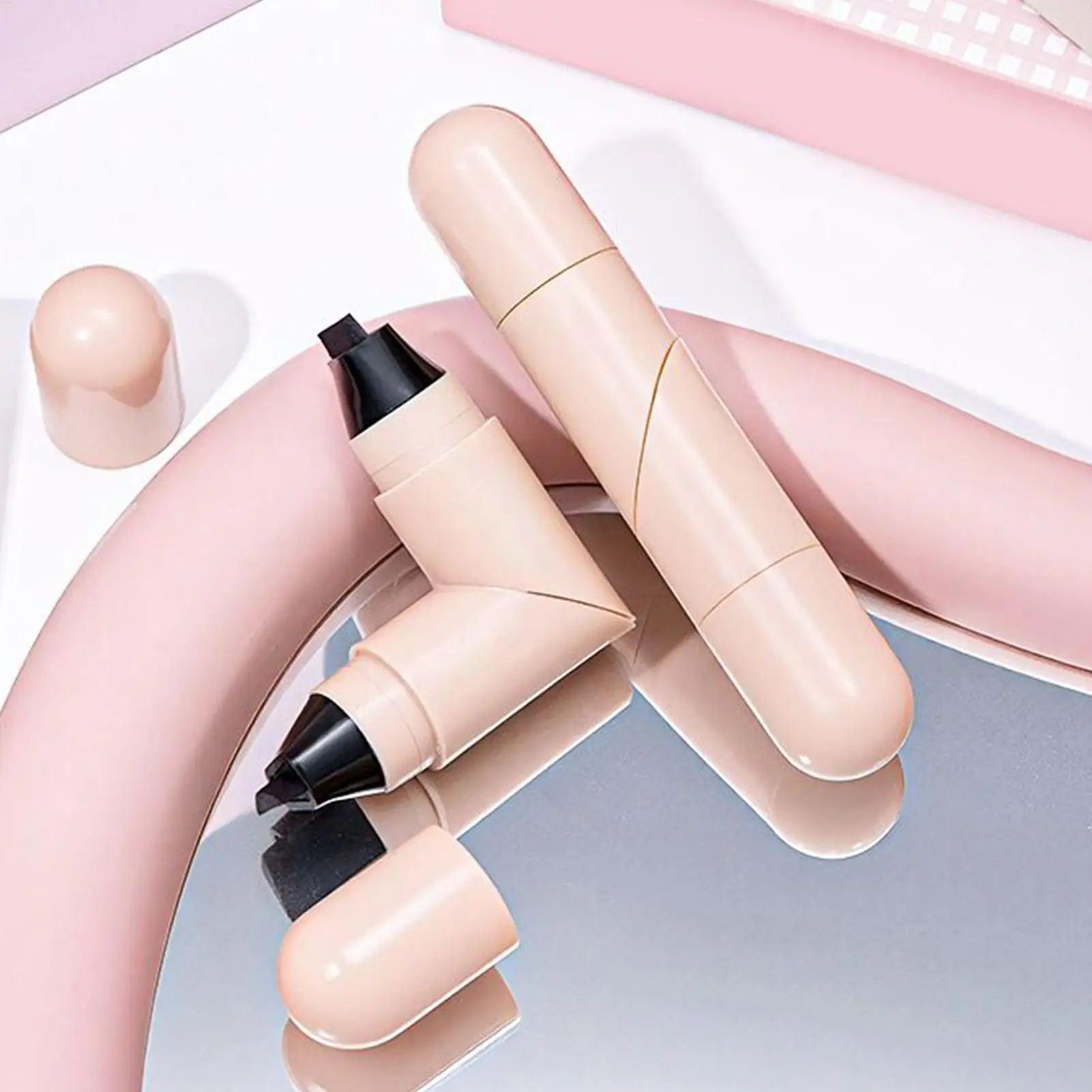 1pcs หมุนอายไลเนอร์แบบบูรณาการสีดําสีน้ําตาล Dual-TIP DIY Eyeliner Wing Stencil กันน้ํา Smudge-Proof Longwear Liquid ปากกา