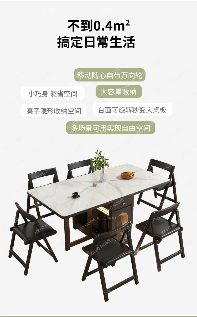 Picture 6: ZL retro solid wood rock slab folding dining table household small apartment movable multi-functional folding dining table