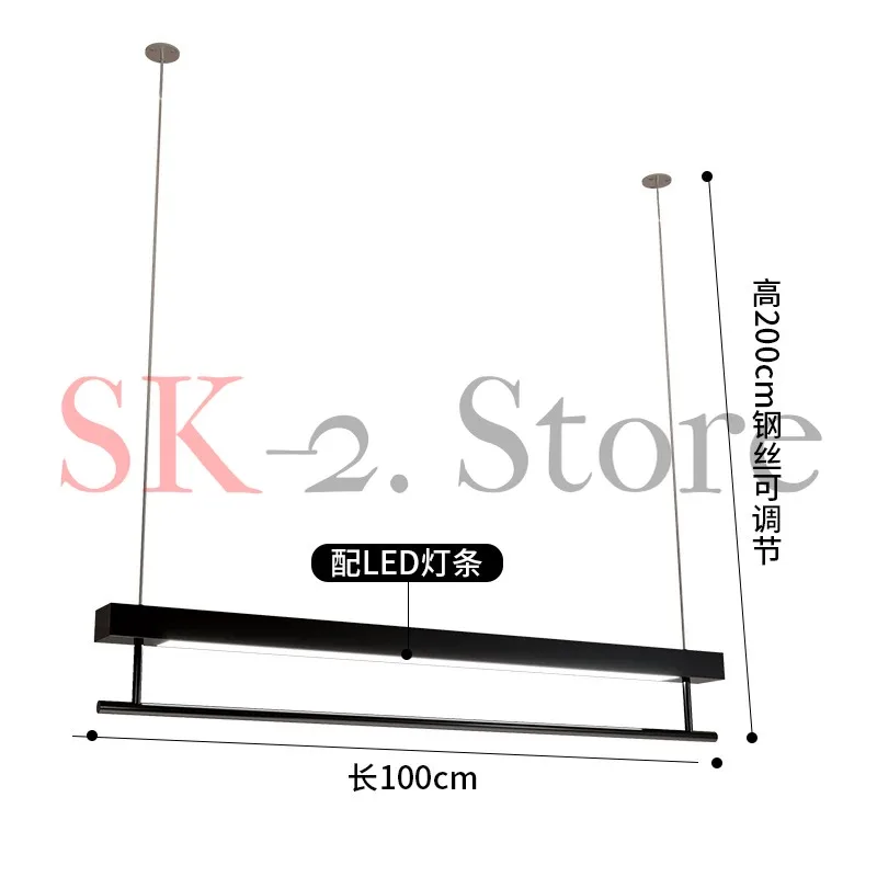 Clothing store display shelves with wall mounted LED hanging iron black hanging clothes display shelves