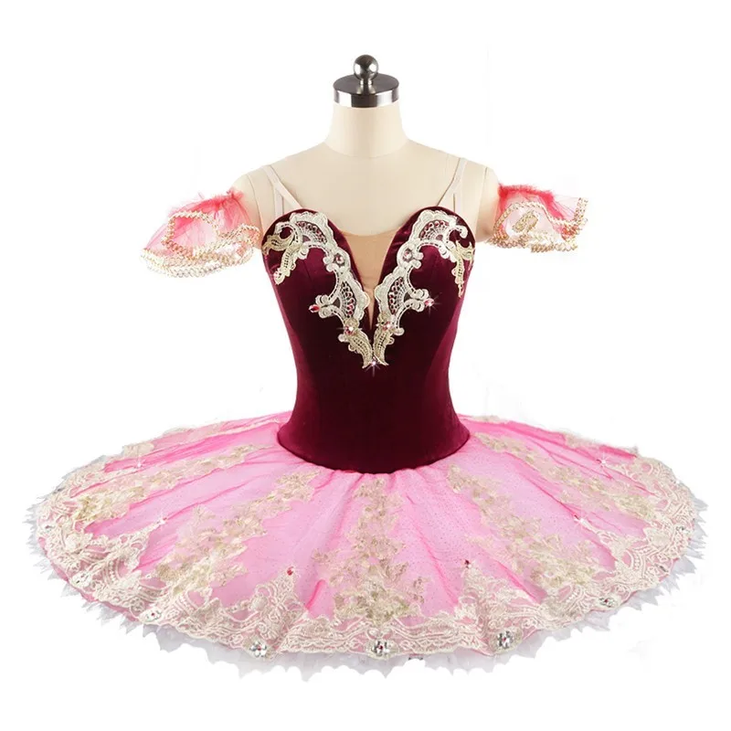 

High Quality Custom Size Pink Velvet Competition Professional Girls Ballet Tutu