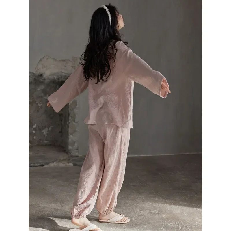 New Pajamas Women's Spring Autumn Woven Cotton Loungewear Long Sleeve Skin-friendly Sleepwear Set Loose Large Size Homewear