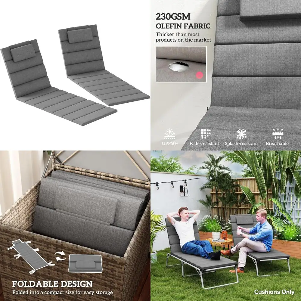 

Patio Lounge Chair Cushion Set, 2-Piece, 80x26, UPF50+, 230gsm Olefin, 25D Foam, Foldable, Outdoor Chaise Longue