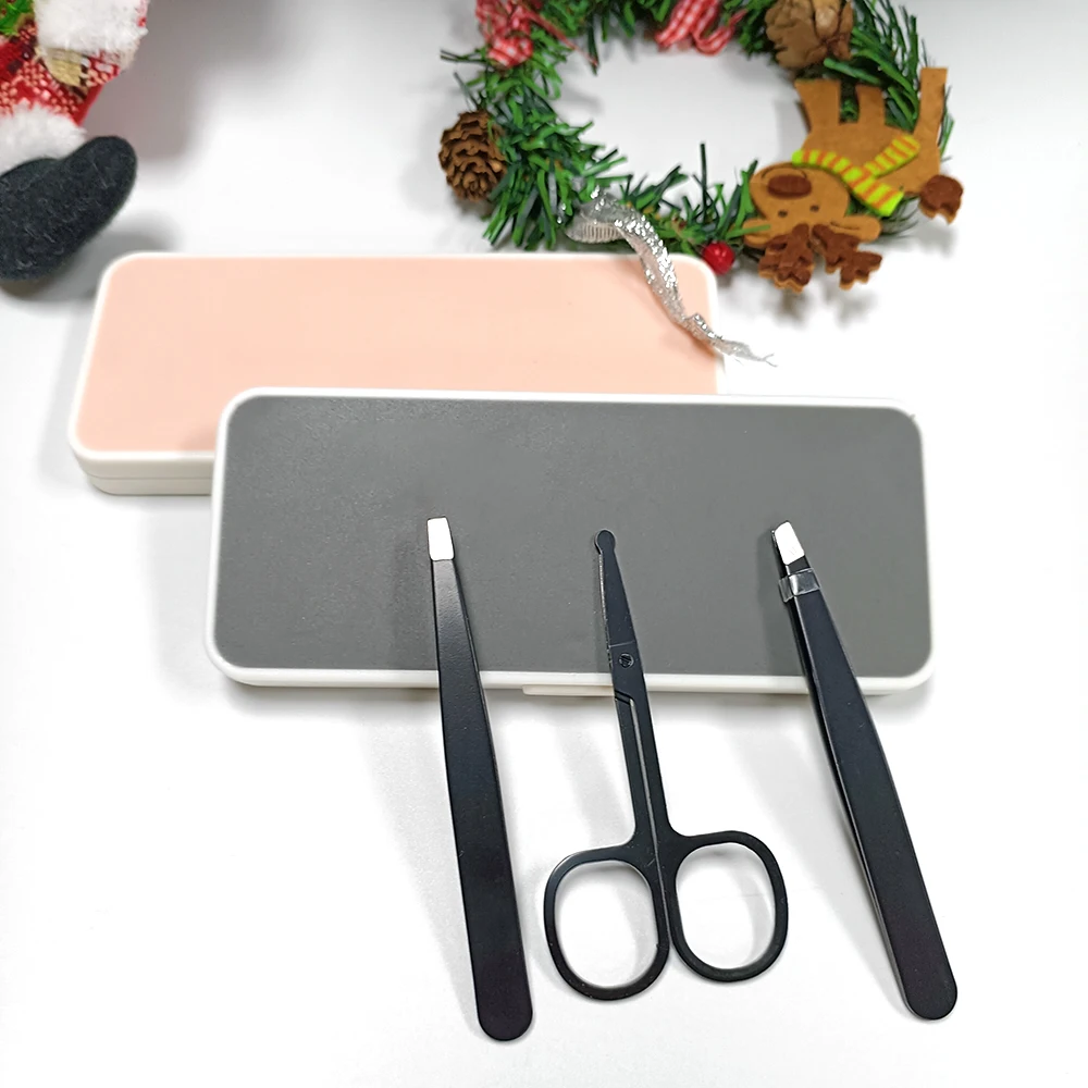مجموعة ملاقط ومقصات من الفولاذ المقاوم للصدأ مع مرآة ، تشذيب الجمال ، قص الشعر ، الحاجب ، اللحية ، الأنف ، أسلوب الشعر ، 3 روض