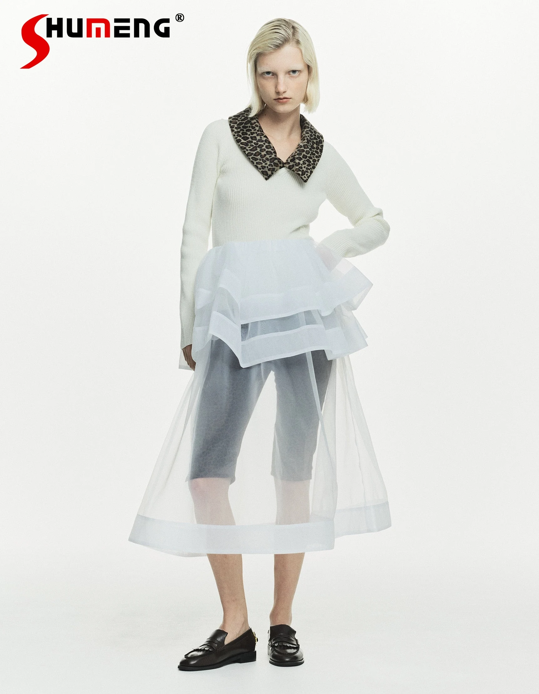 

Японский милый модный свитер с леопардовым принтом и искусственным воротником, осенний новый женский облегающий повседневный вязаный пуловер, женский вязаный топ