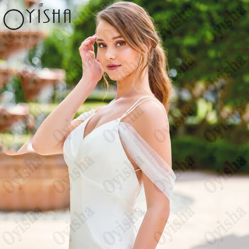 OYISHA-vestido De novia De satén sin mangas con tirantes finos y Espalda descubierta, traje clásico De sirena con cuello en V, hecho a medida Clásica túnica de sirena sin espalda de mariée pasta con tirantes en V vesti