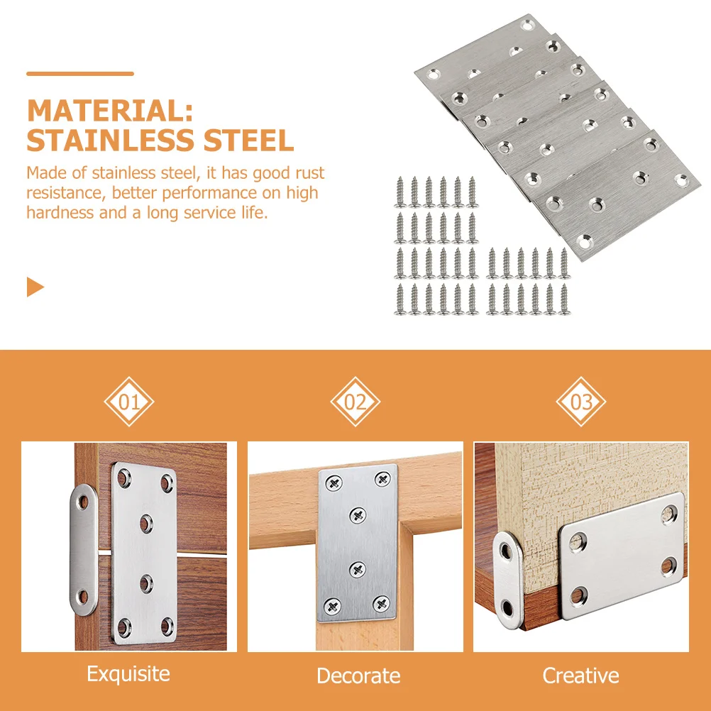 

10Pcs Furniture Fixing Plates Stainless Steel Flat Corner Brace Reinforcing Joining Plates for Chairs Tables Drawers
