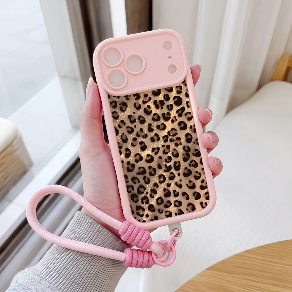 Glitzernde Leopardenmuster-Handyhülle mit Lanyard für iPhone 13 14 15 16 17 Pro Max 16 15 14 Pro Plus 17E Stoßfeste Matte Silikonhülle – Detail 1