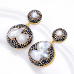 Bohemia Natural Freshwater Pearl Stud Earrings Rhinestone Inlay Fashionable Earring for Women Earring Jewelry Wholesale