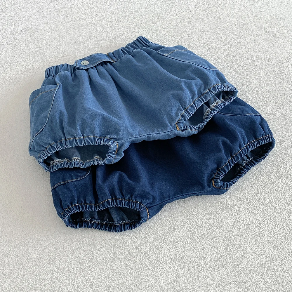 Baby Denim Bloomers Shorts Newborn Soft Cozy Cotton Toddler Boys Girls Summer Shorts Jean Pants Pocket Kids Clothing 0-3T - view 3