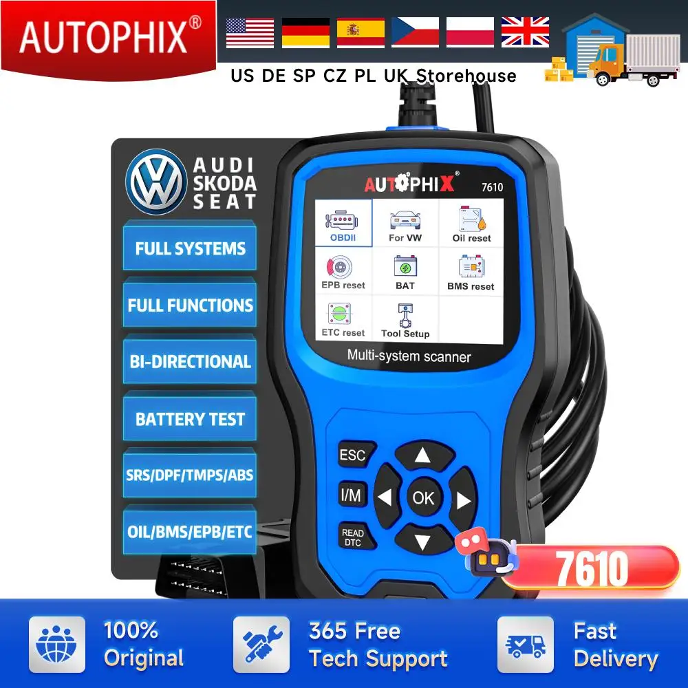 AUTOPHIX 7610 OBD2 Automotive Scanner All System Code Reader Oil D-P-F ABS SRS Reset OBD2 Car Diagnostic Tools for VW Audi Skoda