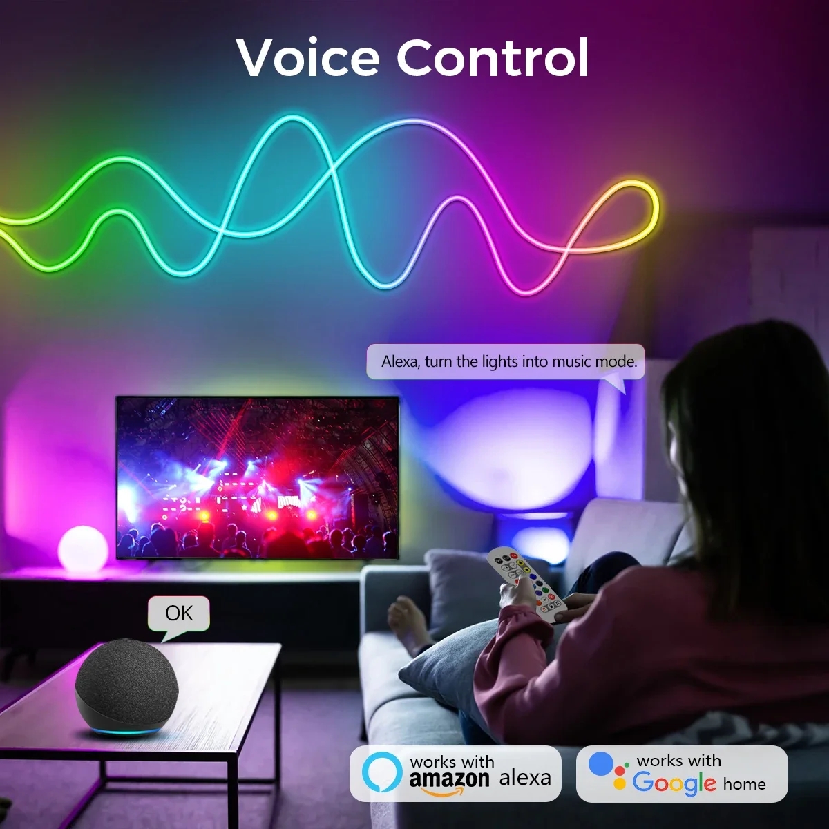 RGBIC Wifi Neon light LED Strip Tuya APP RGB Chasing Dream Color Waterproof Flexible Tape Alexa Google Home Garden Decoration