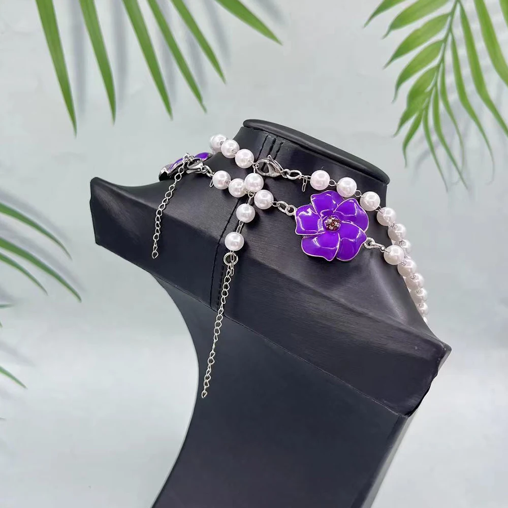 Delta Violet Pearl Necklace Composed of Purple Flowers College Sister Party Gift Jewelry