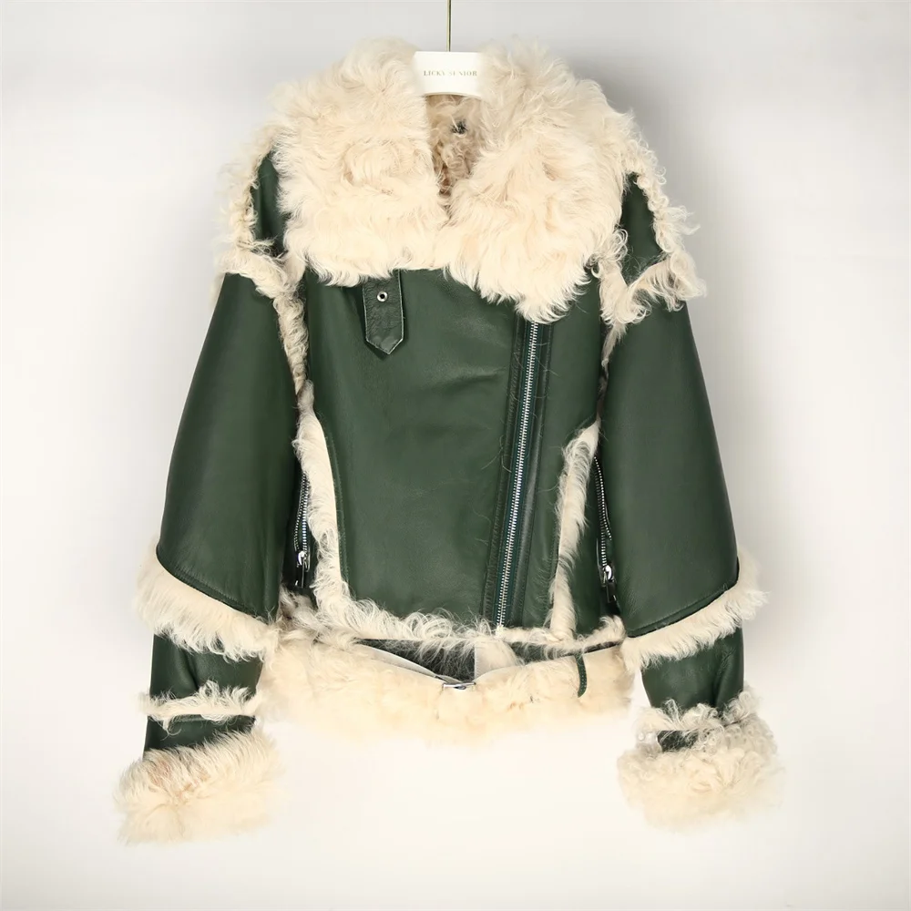 

2023 New Tigrado Fur Coat Women Winter Short Fashion Real Fur Jacket Green Pink Yellow Genuin leather Clothing