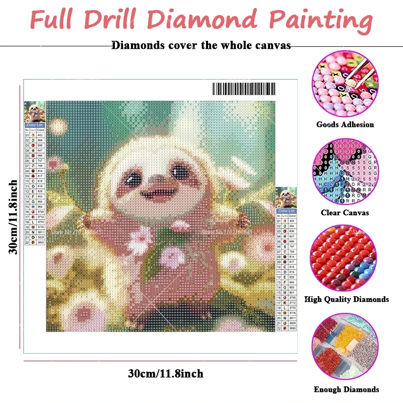 5D DIY Diamond Painting Round Diamond Cute Cartoon Animal Sloth Diamond Painting Embroidery Mosaic Art For Kids' Decor Gift