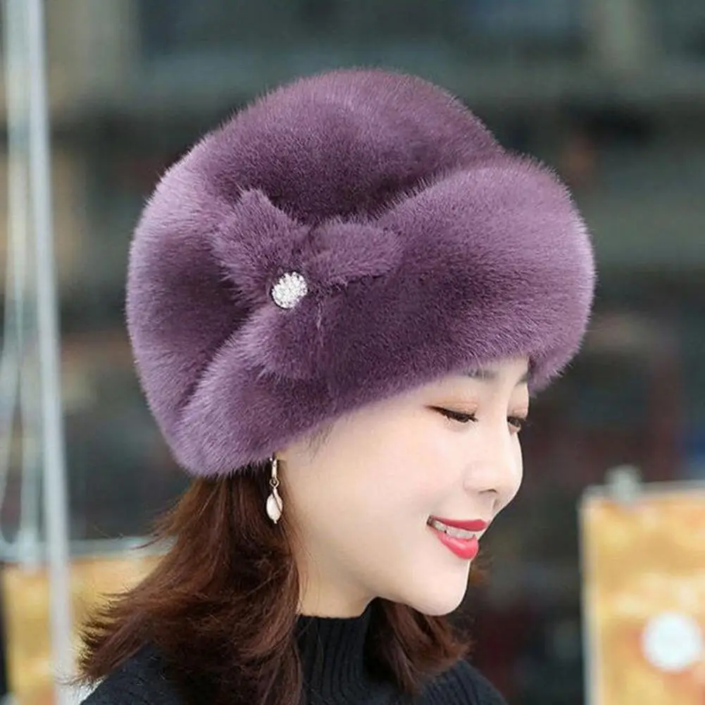 Women Winter Hat with Large Head Size Elastic Women Hat for Large Heads Elegant Winter Ladies Hat Plush Imitation Mink Velvet