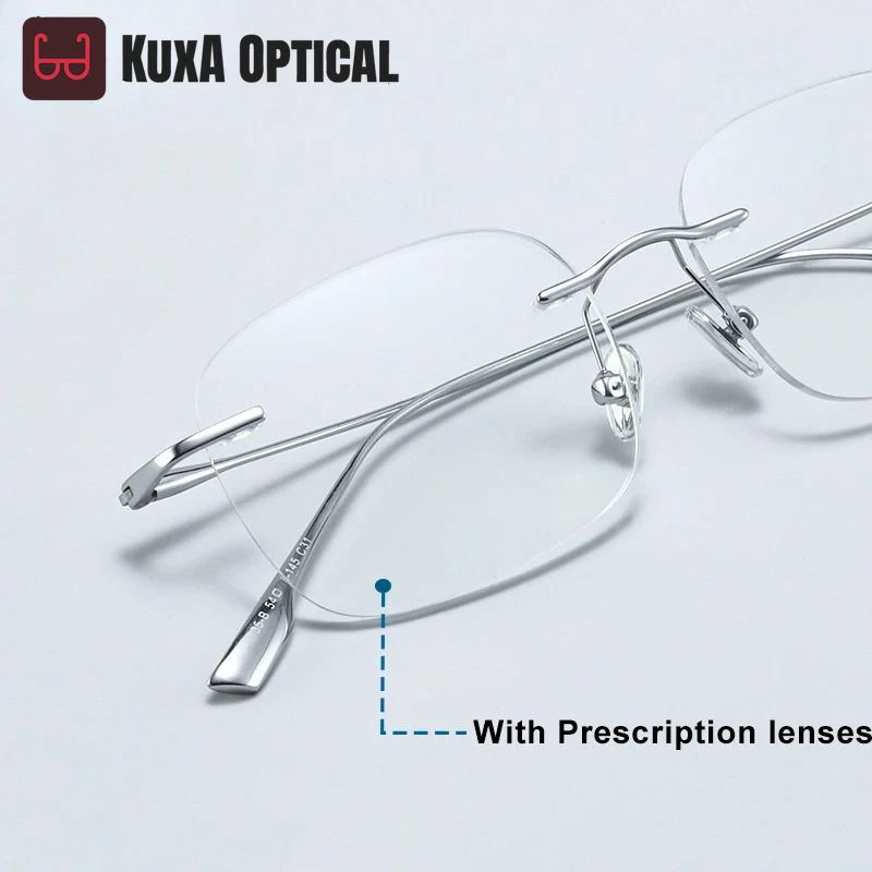 

KUXA Men Women Fashion Optical Glasses Titanium Eyeglasses With Prescription Lenses Recipe Myopia Reading Eyewear Rimless